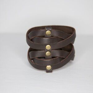 Viking Punk Boho Style Brown Woven Leather Cuff Snap Bracelet
